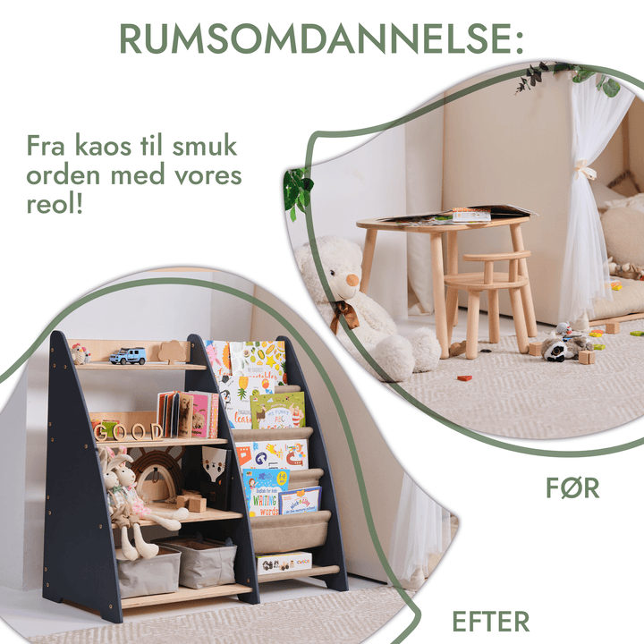 2 - i - 1 Montessori reol til små børns bøger og legetøj - Goodevas DK
