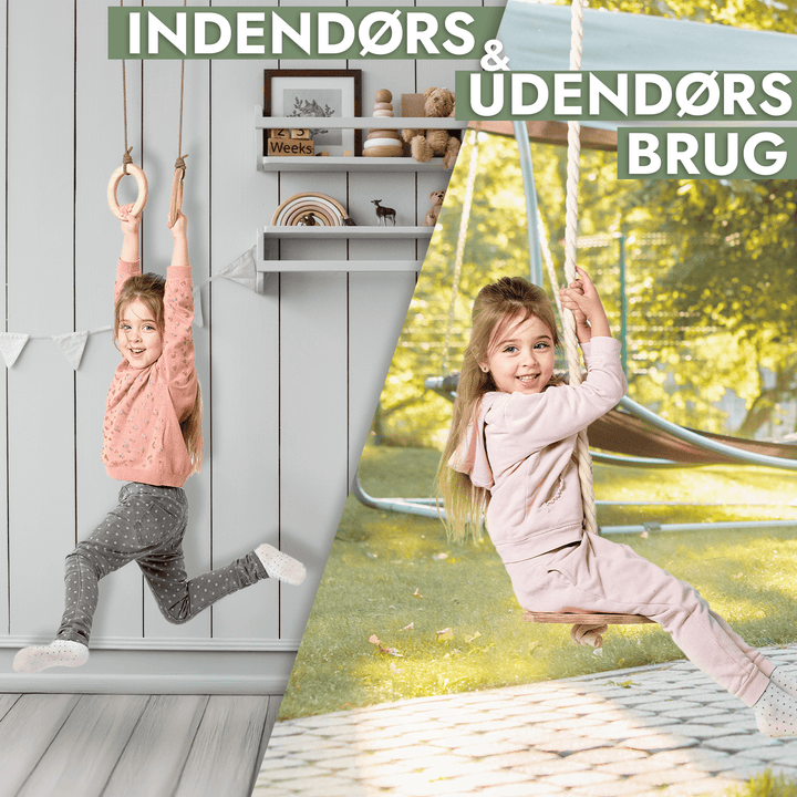 3 - i - 1 Gyngesæt: Rebstige + Gymnastikringe + Tallerkengynge - Goodevas DK