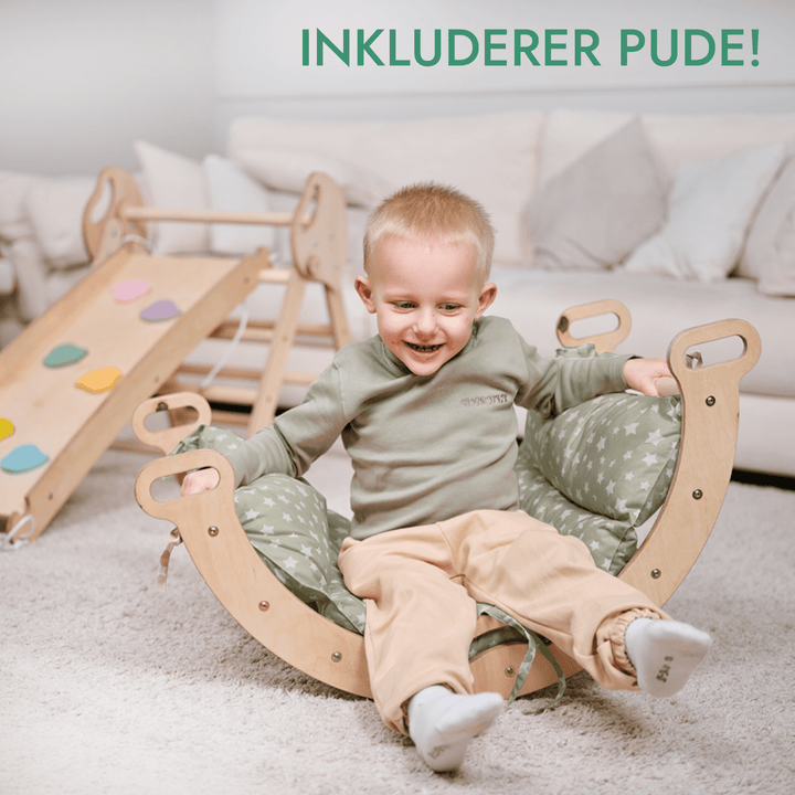 4 - i - 1 Klatresæt til småbørn: Trekantstige + Træbue + Rutsjebane + Pude - Goodevas DK