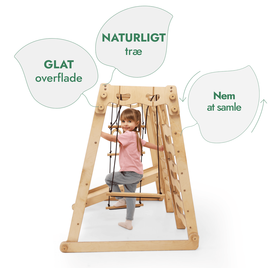 6 - i - 1 Indendørs jungle - legeplads til børn: Legeplads + sæt med gynger + rutsjebane + reb + trin - Goodevas DK