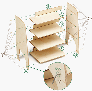 Børnehylde til bøger og legetøj – Stor