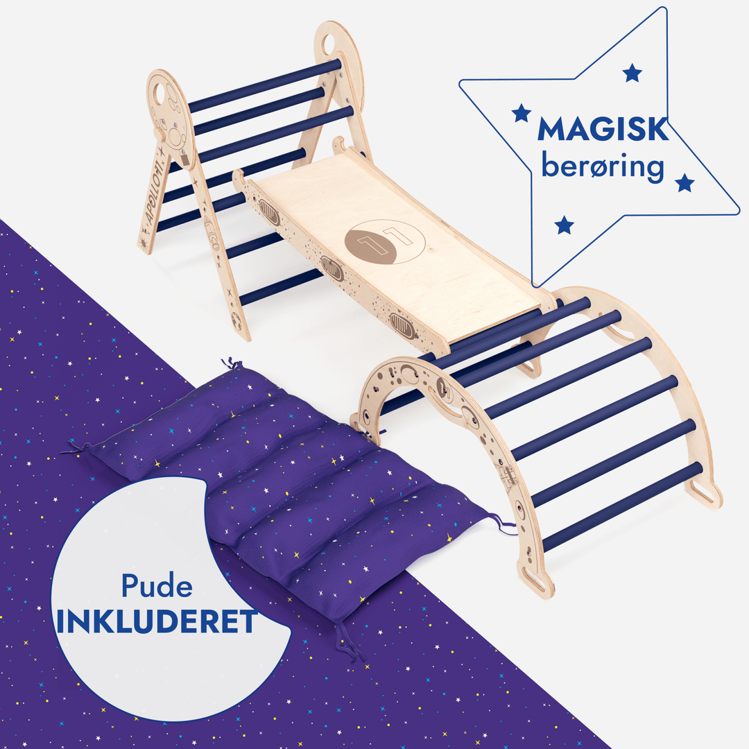Apollo 4 - i - 1 Klatresæt: Pikler - trekant, Klatrebue, Rutsjebræt og Pude til Små Fremtidige Astronauter (1–3 år) - Goodevas DK