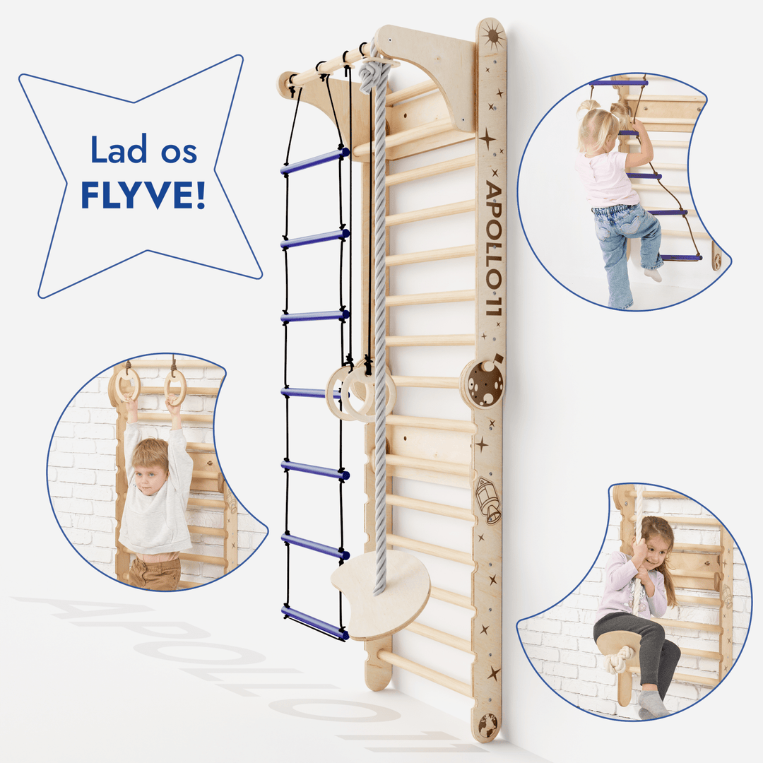Apollo Ribbevæg / Klatrestige til Små Astronauter + Måne - gynge Sæt + Rutsjebræt - Goodevas DK