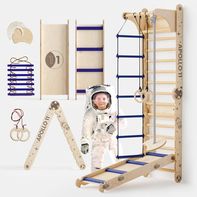 Apollo Ribbevæg / Klatrestige til Små Astronauter + Måne-gynge Sæt + Rutsjebræt