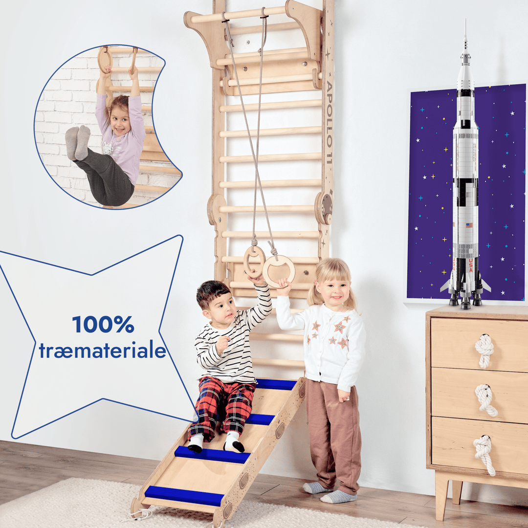 Apollo Ribbevæg / Klatrestige til Små Astronauter + Måne - gynge Sæt + Rutsjebræt - Goodevas DK
