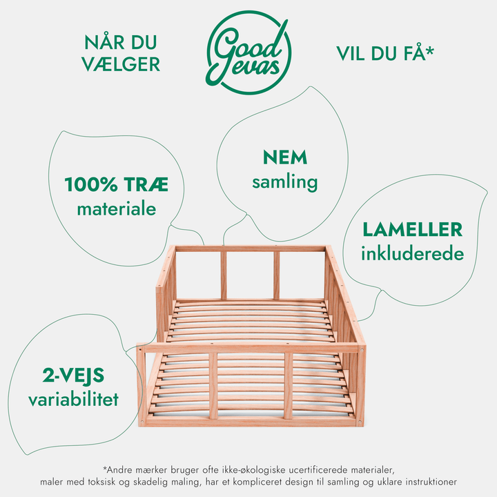 Montessori gulvsengeramme til småbørn med hegn - Goodevas DK