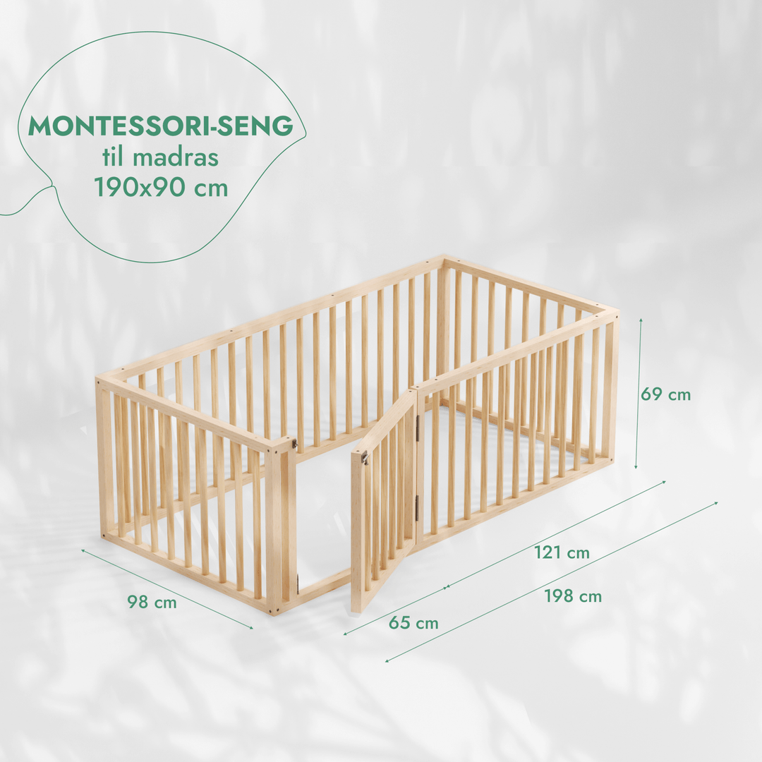 Montessori gulvsengeramme til småbørn med hegn - Goodevas DK