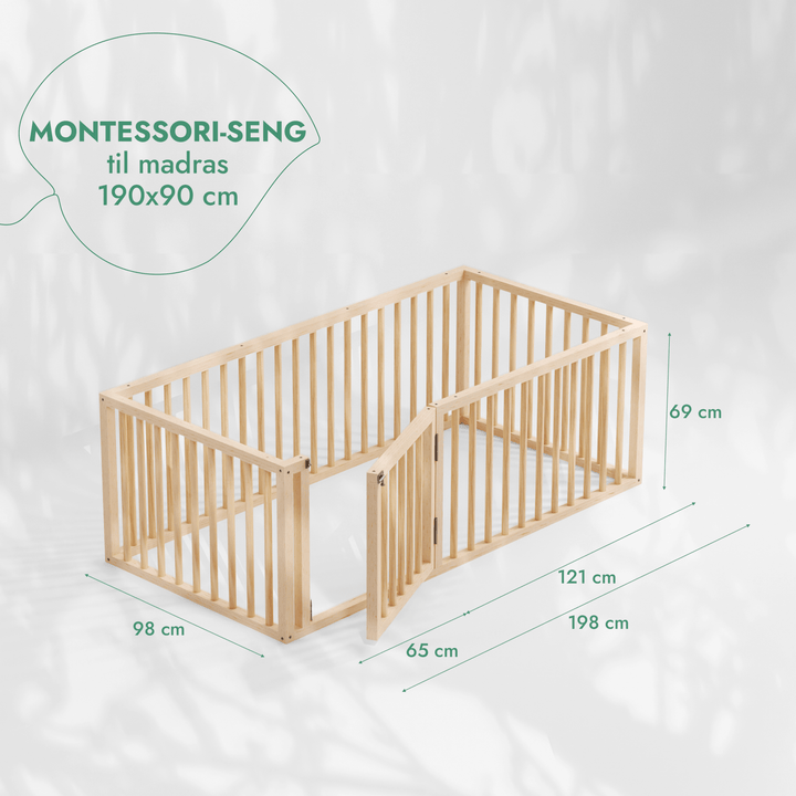 Montessori gulvsengeramme til småbørn med hegn - Goodevas DK
