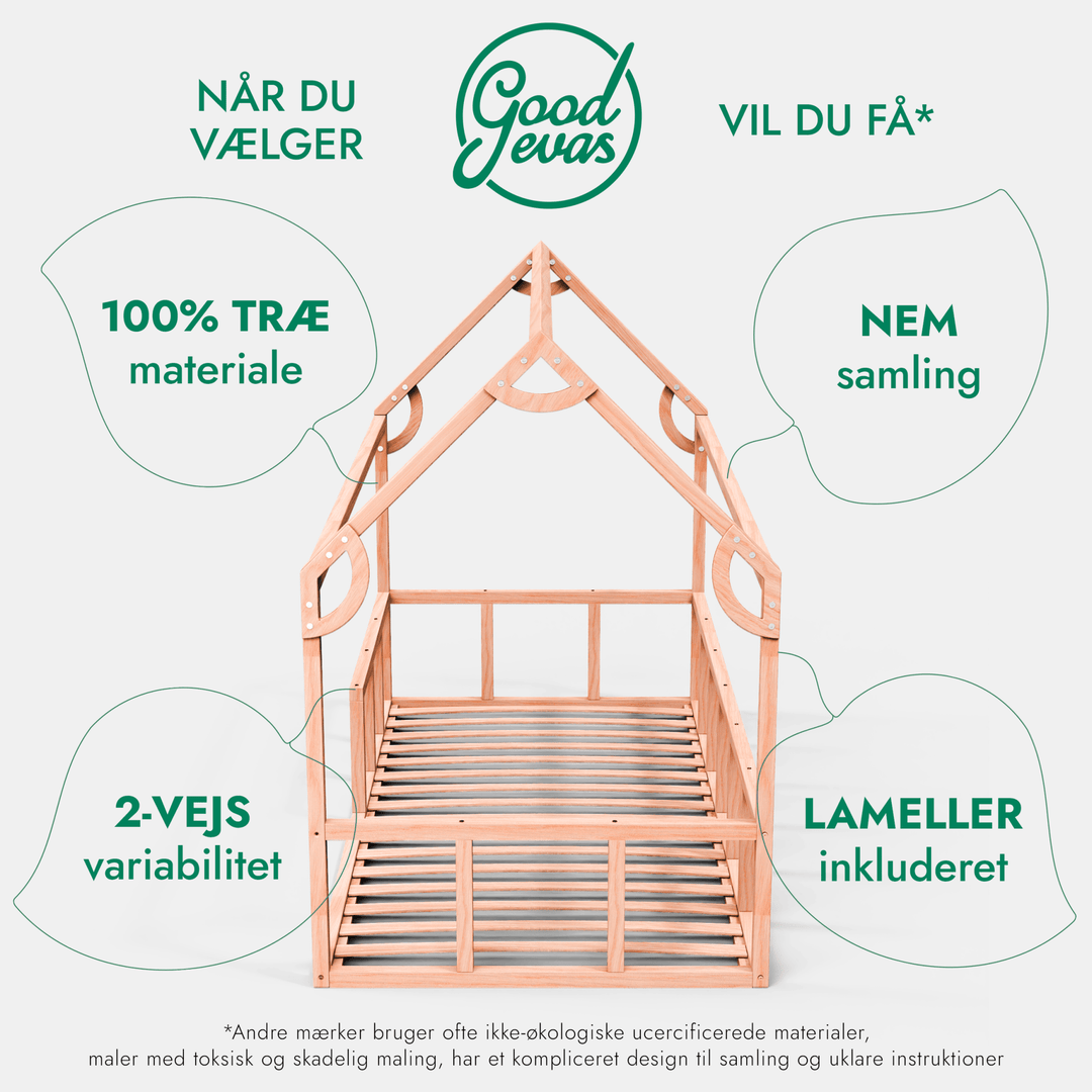 Montessori Hus Seng til Børn med Stakit (200x120 cm) - Goodevas DK
