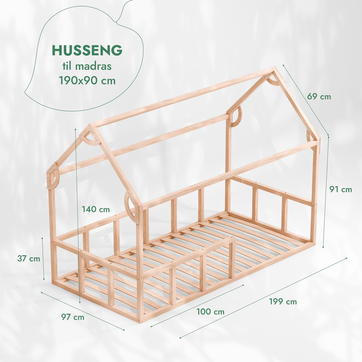 Montessori Hus Seng til Børn med Stakit (200x120 cm) - Goodevas DK
