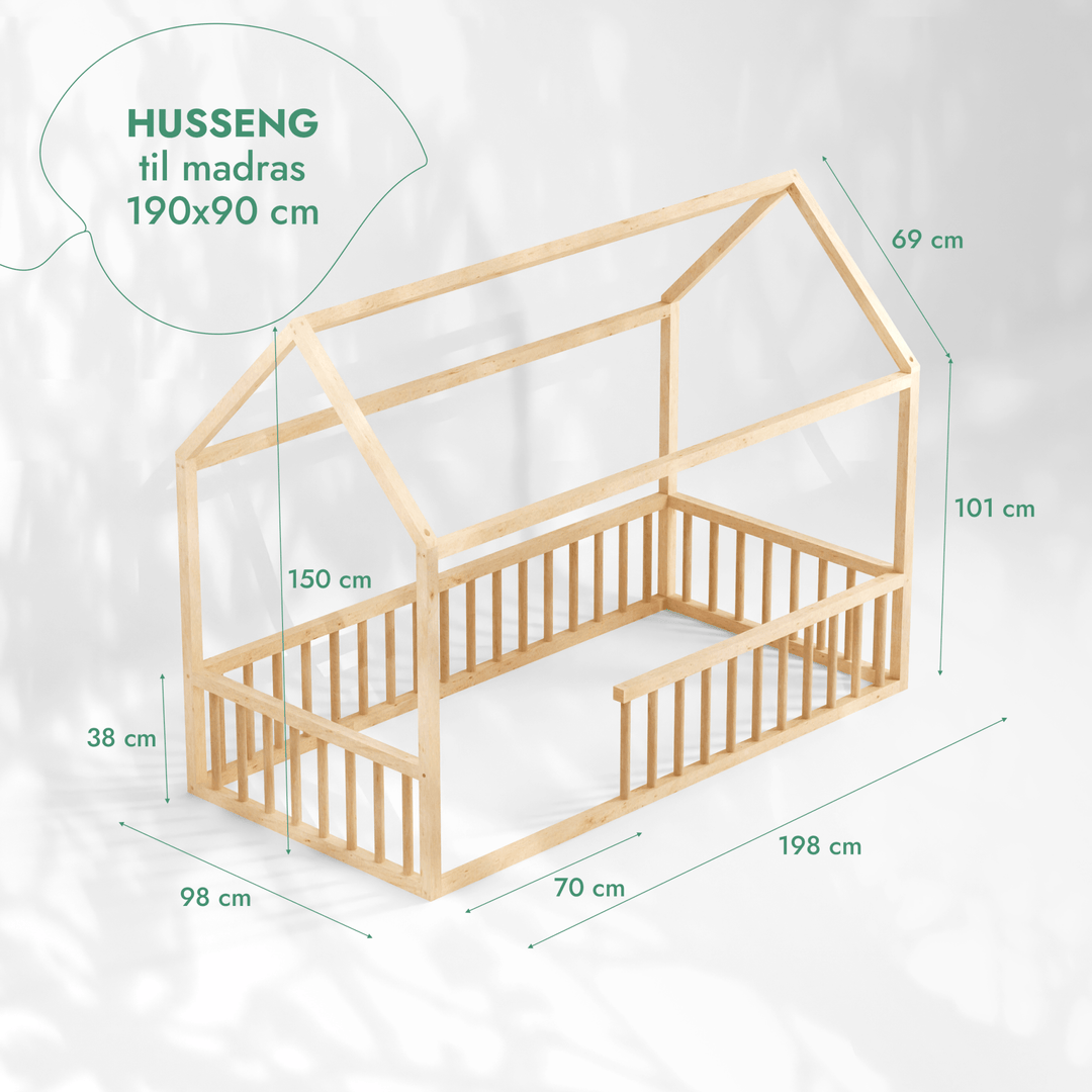 Montessori Hus Seng til Børn med Stakit (200x120 cm) - Goodevas DK