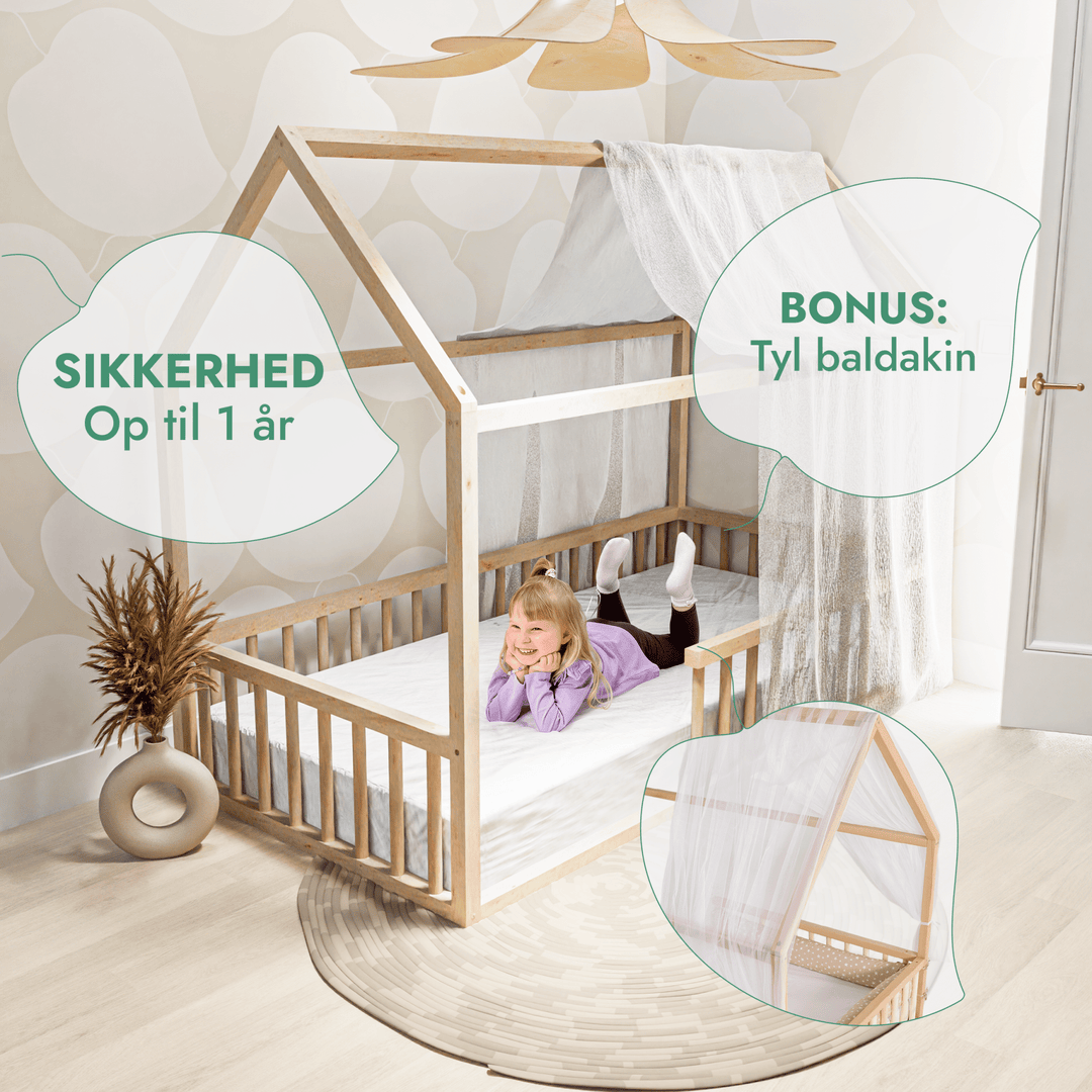 Montessori Hus Seng til Børn med Stakit (200x120 cm) - Goodevas DK