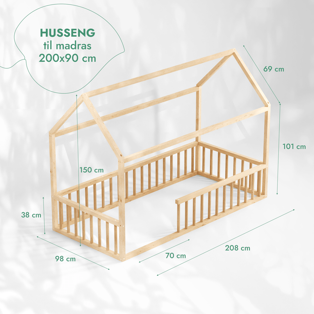 Montessori Hus Seng til Børn med Stakit (200x120 cm) - Goodevas DK