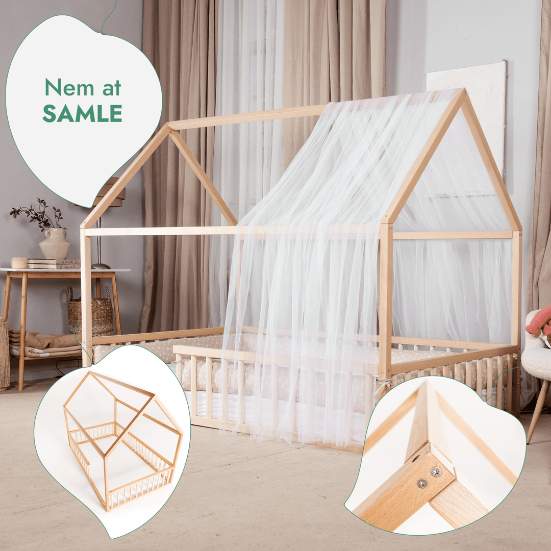 Montessori Hus Seng til Børn med Stakit (200x120 cm) - Goodevas DK