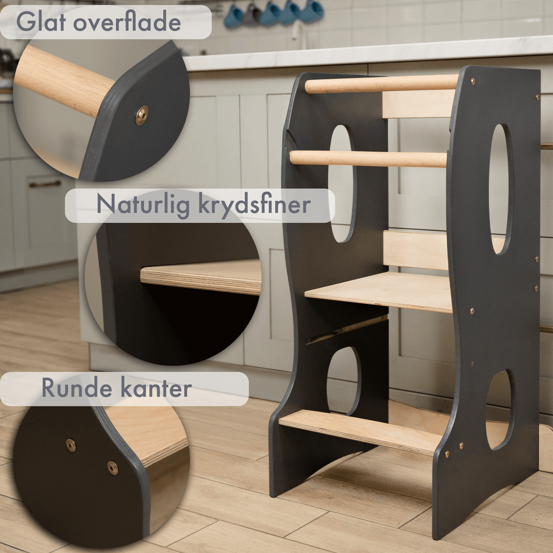 Montessoris læringstårn Køkkenhjælper - Grafit - Goodevas DK