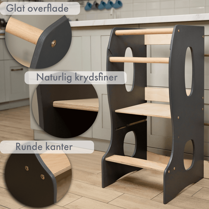 Montessoris læringstårn Køkkenhjælper - Grafit - Goodevas DK