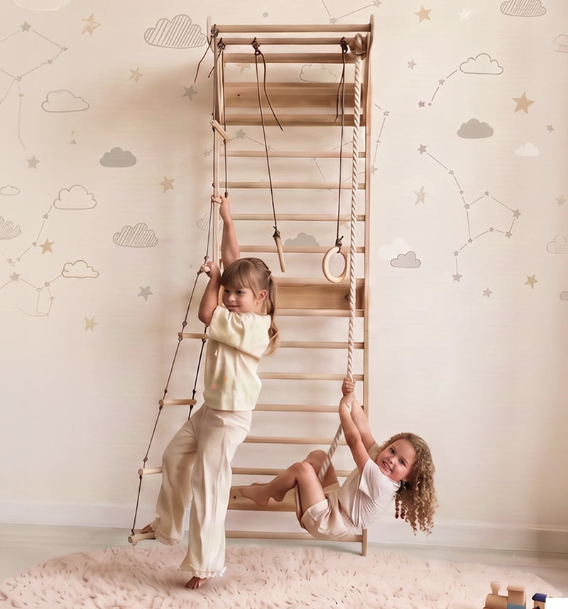5-in-1 Gymnastikribbe til børn med pull up-stang & 3i1 gyngesæt